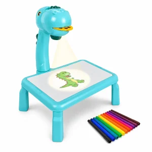Dinosaur projector drawing table for kids with markers and slide discs, available in Pakistan with cash on delivery