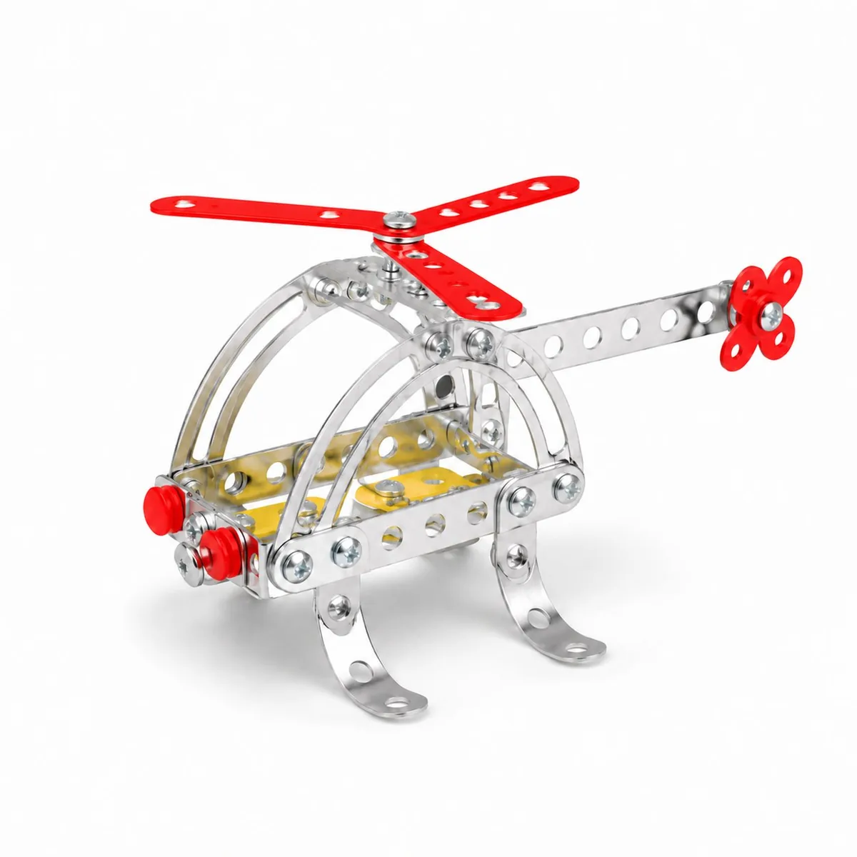 Mini Helicopter Build – Metal Aircraft Model Kit | ToyRoots Pakistan Small silver metal helicopter built from the metal aircraft model kit, available in Pakistan with cash on delivery.