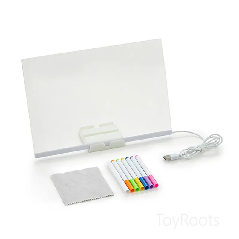 Acrylic LED Note Board with Colored Markers – Glowing Creative Toy | ToyRoots Acrylic LED note board with colored markers — glowing drawing and writing toy for kids in Pakistan