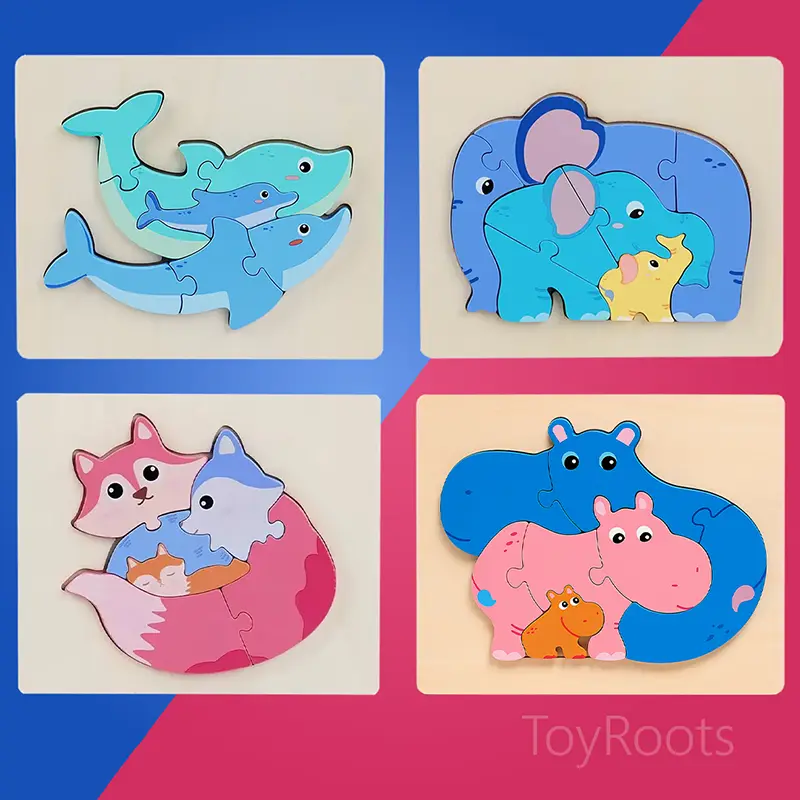 Dolphin Elephant Fox Hippo – Wooden Animal Jigsaw Puzzles | ToyRoots Pakistan Dolphin elephant fox hippo wooden jigsaw puzzles for kids in Pakistan