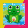 Green frog educational wooden puzzle — colorful chunky Montessori animal puzzle for toddlers in Pakistan