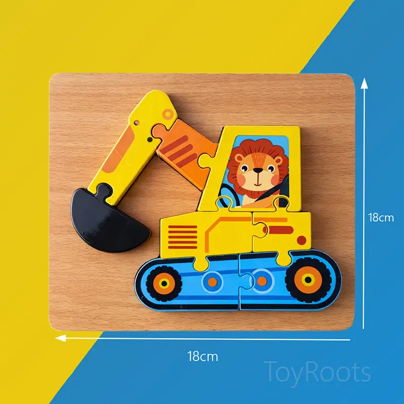 Lion Excavator Wooden Puzzle – 18cm Dimensions | ToyRoots Pakistan Lion excavator wooden puzzle 18cm dimensions in Pakistan