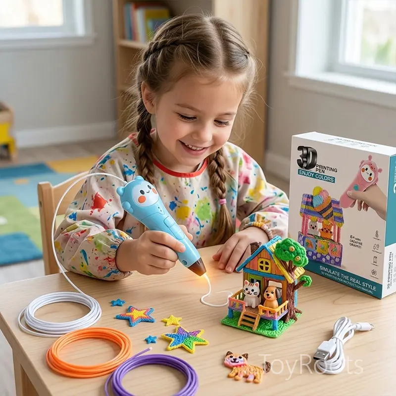 Buy 3D Printing Pen for Kids | Creative STEM Educational Toy Little girl playing with 3D printing pen – buy educational STEM Montessori toy for kids online