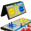 Foldable magnetic Ludo board with secure tokens and dice, showing its portable travel-friendly design for family trips.