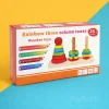 ToyRoots rainbow three column tower educational toy – Montessori toy and STEM wooden toy for toddlers to develop hand-eye coordination and color recognition