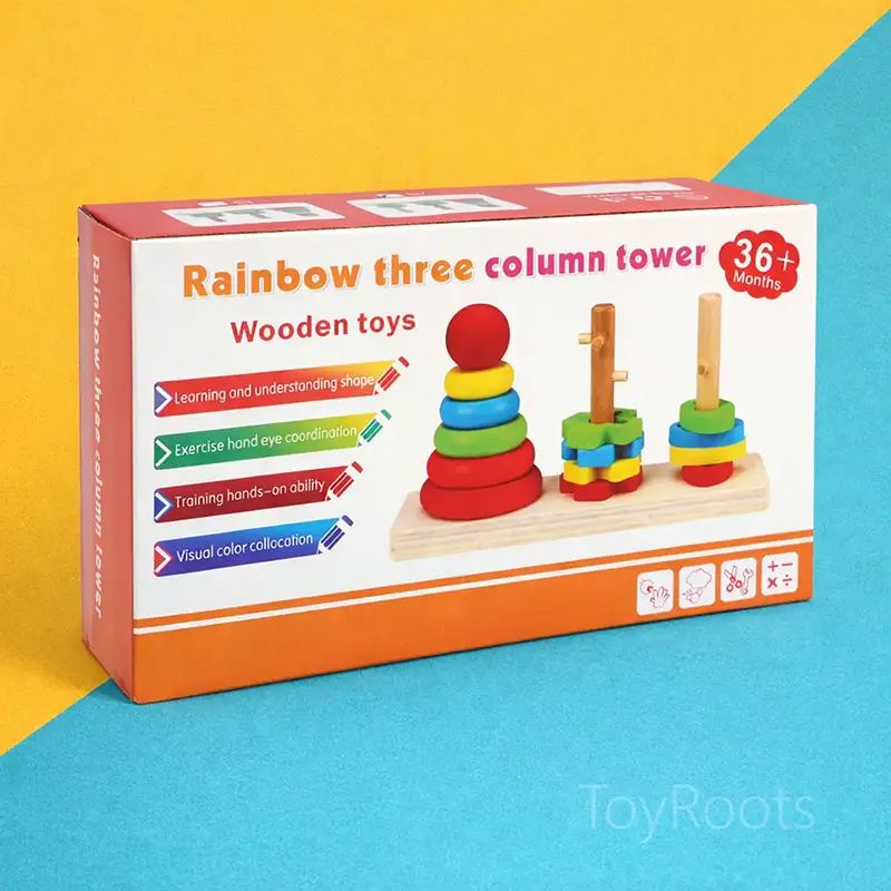 rainbow-three-column-tower-compact ToyRoots rainbow three column tower educational toy – Montessori toy and STEM wooden toy for toddlers to develop hand-eye coordination and color recognition