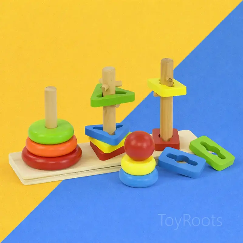 Rainbow Three Column Tower Wooden Sorting Educational Toy Rainbow three column tower wooden sorting educational & STEM toy.
