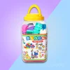 Toddler building blocks in storage jar with yellow handle in Pakistan
