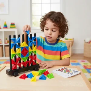 Toddler playing with geometric block puzzle logic game in Pakistan