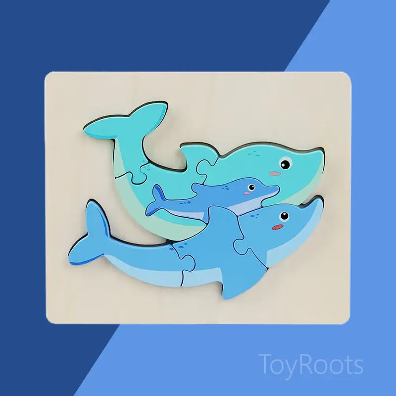 Wooden Dolphin Family Puzzle – Montessori Nesting Animal Educational Toy | ToyRoots Pakistan Wooden dolphin family puzzle educational toy — Montessori nesting animal puzzle for toddlers in Pakistan