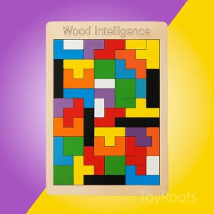 Wooden intelligence Tetris puzzle with colourful interlocking blocks for brain development in Pakistan