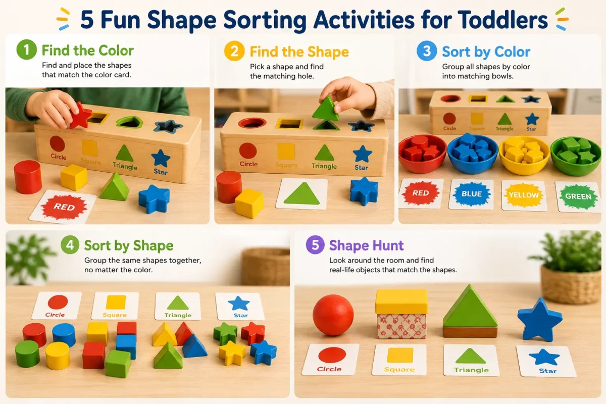 Five fun shape sorting activities for toddlers using colorful educational toys