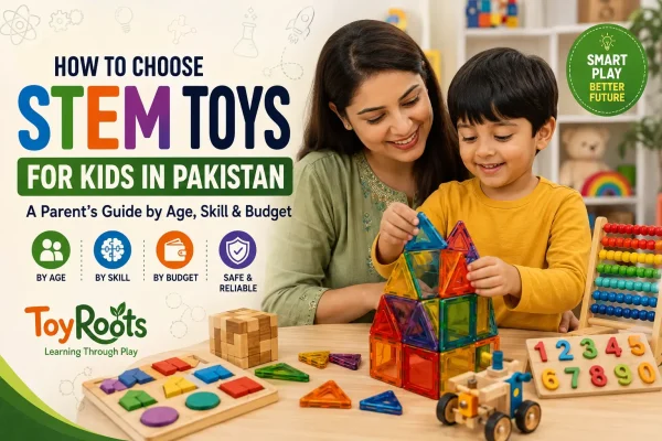 Mother and child playing with STEM toys in Pakistan