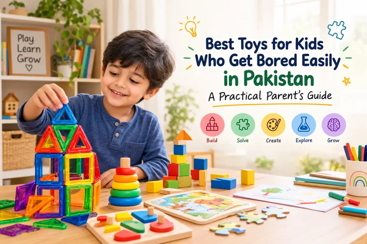 Best toys for kids who get bored easily in Pakistan, including building blocks, puzzles, creative toys, and STEM activities
