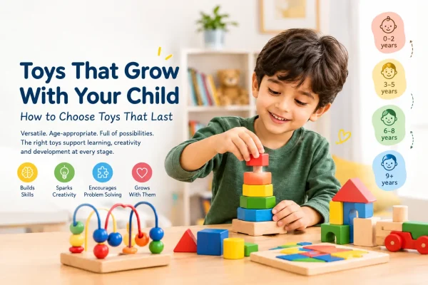 Toys that grow with your child including educational and building toys
